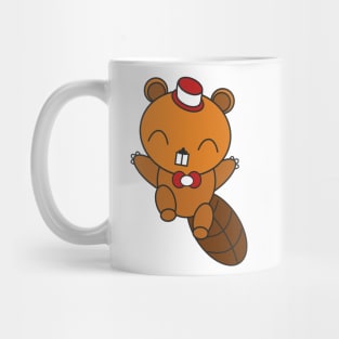 Happy Jumping Beaver with Hat and Bow Tie Mug